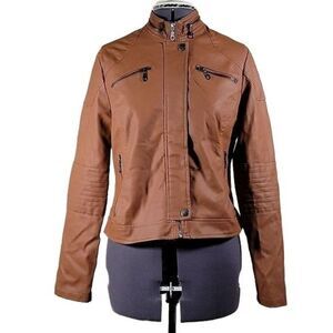 NWT Maralyn & Me Juniors' Faux-Leather Moto Jacket Sz L